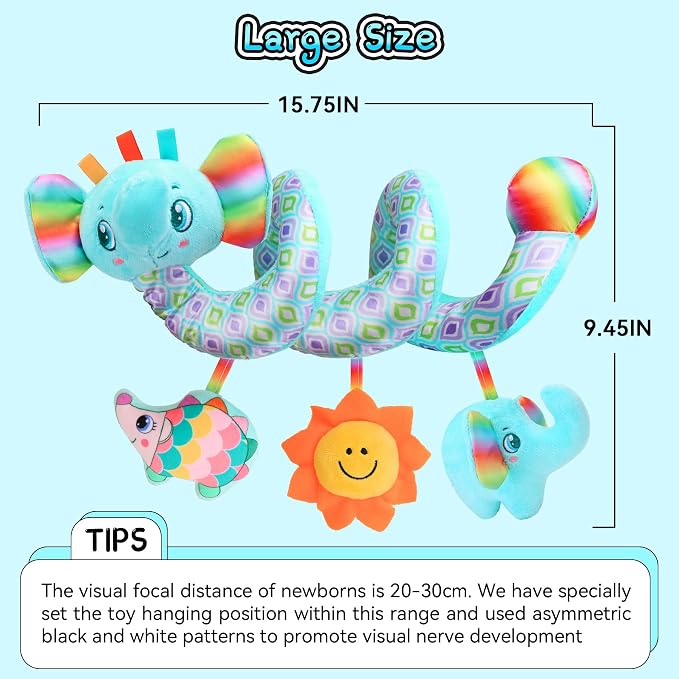 Spiral Car Seat Toys for Babies, 0-6 Months Infant Carseat Sensory Toys Hanging Stroller Accessories Newborn for Baby Boys Girls Essentials Stuff