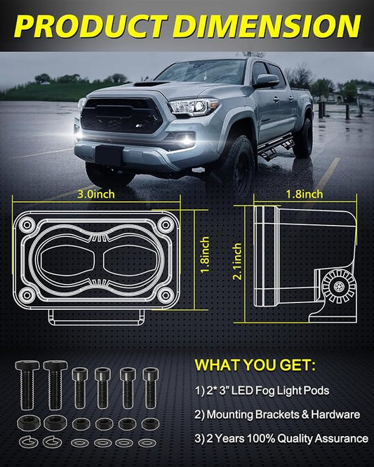 3 Inch SAE LED Fog Lights 40W DOT Approved Mini LED Light Pods Street Legal Cut-Off Low Beam Small Offroad Lights Fog Pods Lights 2 Packs for Trucks Pickup Motorcycle Dirt Bike SUV UTV ATV