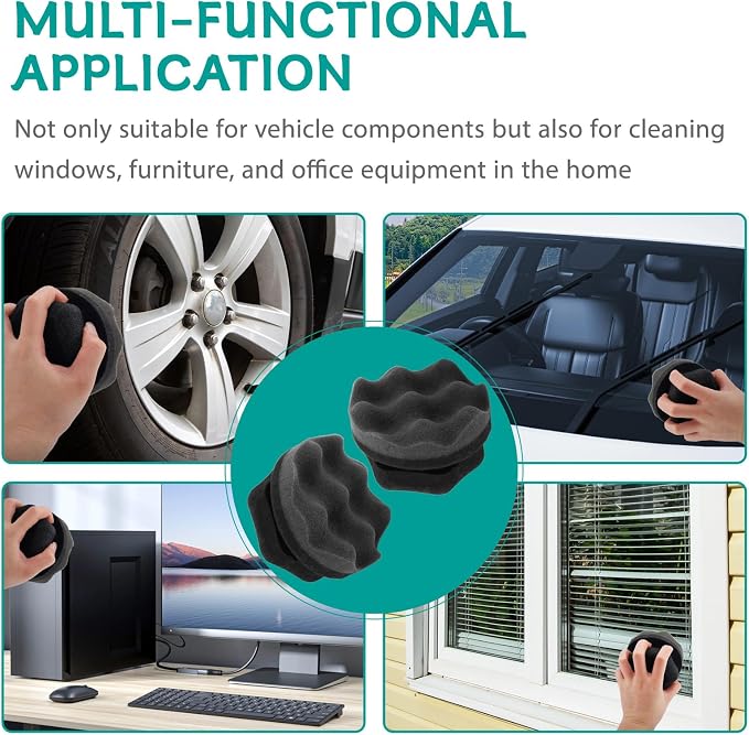 2 PCS Tire Shine Applicator Pad,Hex Grip Tire Dressing Applicator Polishing Sponges Pads,Reusable Tire Shine Sponge Wave,Tire Shine Brush,Car Detailing Sponge for Auto Polishing Cleaning Waxing