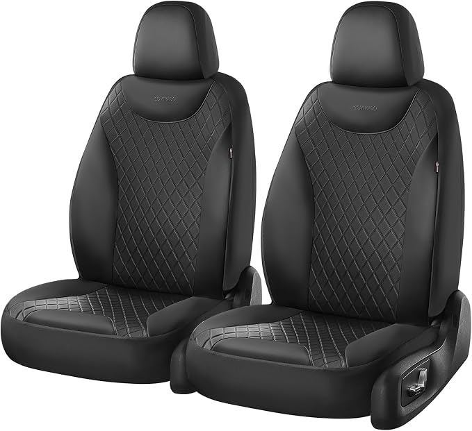 Coverado Front Seat Covers, Black Leather Car Seat Covers 2-Pack, Waterproof Car Seat Protectors, Automotive Seat Covers, Driver Seat Covers Universal Car Seat Cushions Fit for Most Sedan, SUV, Truck