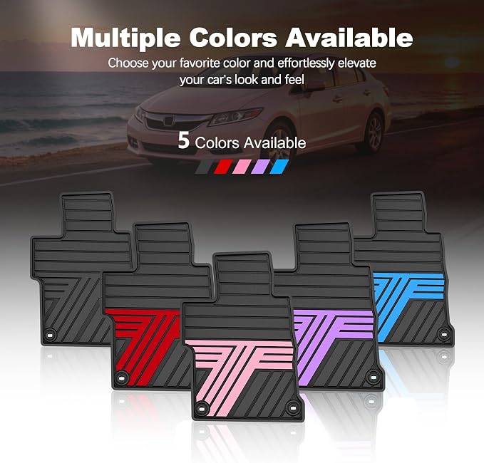 Floor Mats Fit for 2012-2015 Honda Civic Sedan & Sedan Si (Not for Coupe), Custom Fit All Weather Protection Heavy Duty Anti-Slip Car Mats for Civic, 1st & 2nd Row, Black & Pink