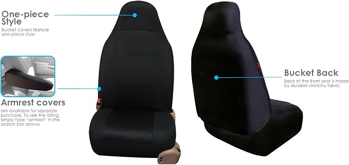 FH Group All Purpose Flat Cloth Car Seat Covers for Bucket Seats, 2 Piece Universal Fit, Washable Seat Covers for SUV, Sedan, Van - Front Set Black