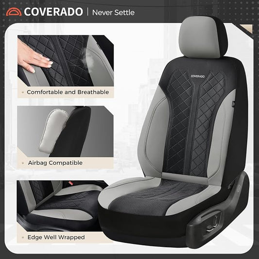 Coverado Front Seat Covers, Automotive Seat Covers 2 Seats, Leather Car Protectors 2-Pack, Auto Seat Covers Spill-Proof Design Universal Fit for SUV, Vans, Sedan, Truck
