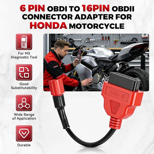 OBD2 Diagnostic Cable Adapter 16-Pin to 6-pin Compatible with M3 Motorcycle Diagnostic Tool, OBDII Generation IV 6P for Honda Kawasaki Yamaha Suzuki EUROV Motorcycles