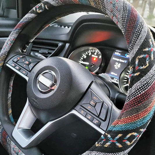 Boho Steering Wheel Cover for Women Men Baja Blanket Enthic Car Steering Wheel Cover Ethnic Car SUV Wheel Protector, Breathable, Anti-Slip, Odorless, Universal Fit 14.5-15 Inch
