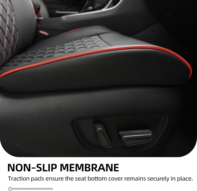 Lolcar RAV4 Seat Covers Custom Fit for Toyota RAV4 2019 2020 2021 2022 2023 2024 2025 LE,XLE,XLE Premium,Limited,Airbag Compatible,Seat Cover Full Set for SUV, Waterproof Leather(Black with Red Trim)