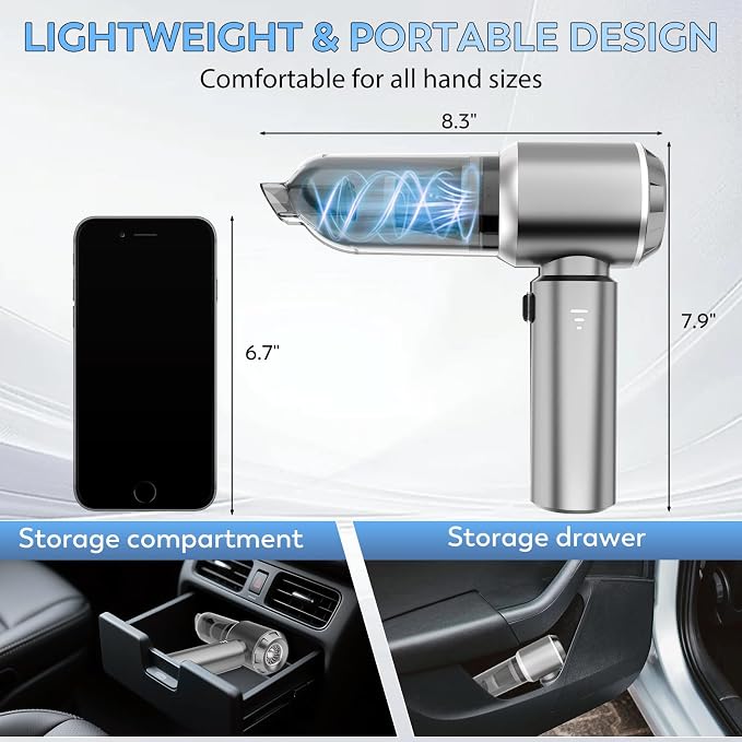 Cordless Handheld Car Vacuum, 22000PA Strong Suction Mini Vacuum, 100000 RPM Brushless Motor, 4-in-1 Portable Vacuum for Car Detailing, Pet Hair, Home, Office, Sofa, Carpet, Stairs, Couch