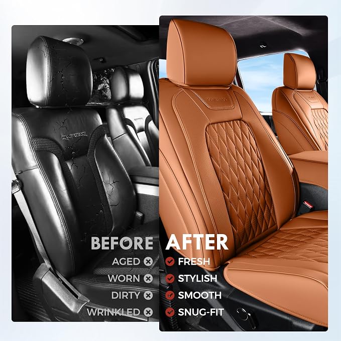 Coverado Premium Leather Full Set Seat Covers Waterproof Heavy-Duty Protectors Custom Fit for Ford F150 (2015-2026) F250/F350/F450 (2017-2026)-Orange, Stain-Resistant
