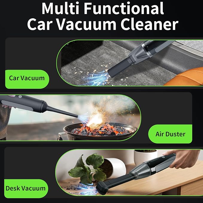 Car Vacuum, Handheld Vacuum Cordless 22000Pa Suction with 2 Suction Modes, 2-in-1 Portable Mini Car Vacuum Cleaner Cordless Vacuum Rechargeable Type-C Charge for Car, Office Desk, Keyboards(Black)