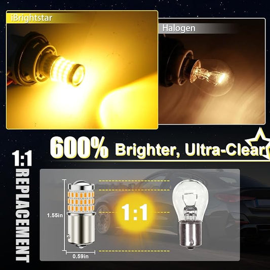 iBrightstar 1156 LED Bulb Amber, BA15S 1141 LED Turn Signal Bulbs Super Bright for Vehicle Blinker Lights and Turn Signal Lights, 2 Pack