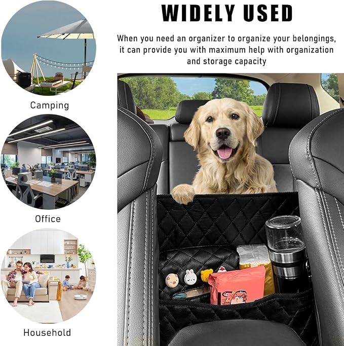 Ohleats Car Handbag Holder Between Seat, Leather Large Capacity Storage Pocket for Front Seat, Automotive Console Organizer Interior Backseat Barrier for Kids Pet, Car Accessories