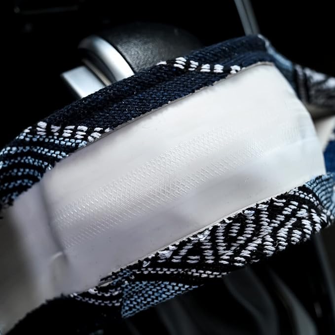 Valleycomfy Cloth Steering Wheel Covers for Women Bohemian Universal 15 inch Baja Blanket Enthic Blue