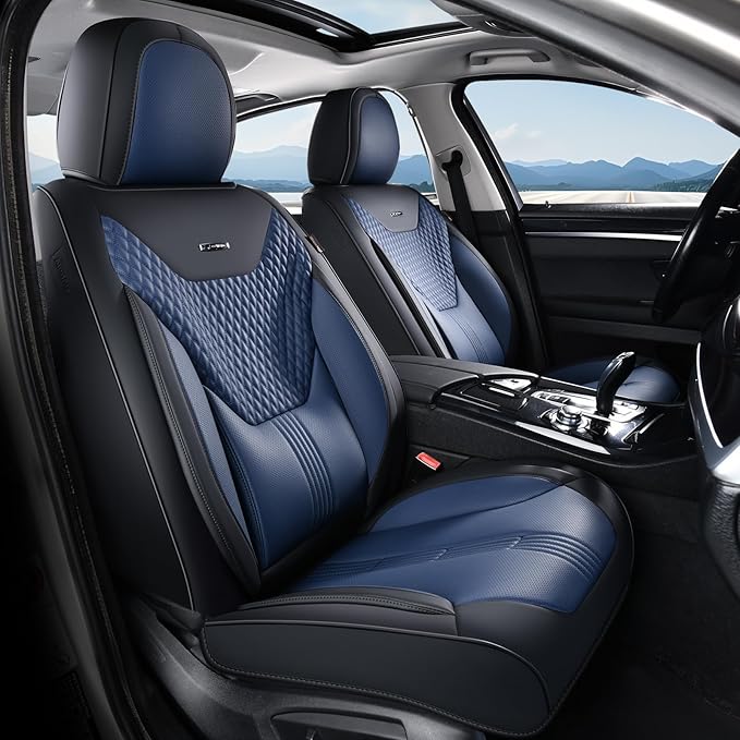 Coverado Car Seat Covers Full Set, Front Seat Covers with Lumbar Support and Back Seat Cover Waterproof Leather Automotive Seat Cover, Universal Car Interior Protectors Cushion for Most Cars