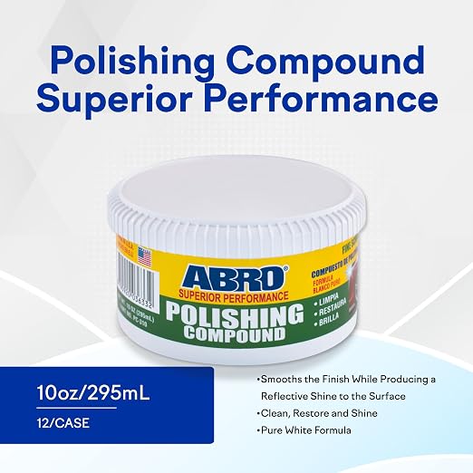 ABRO Polishing Compound 10 oz — Fine Cut Car Polish & Scratch Remover for Vehicles, Oxidized Paint, Swirl Marks, Scuffs, Dull Finish, Buffing & High-Gloss Auto Detailing