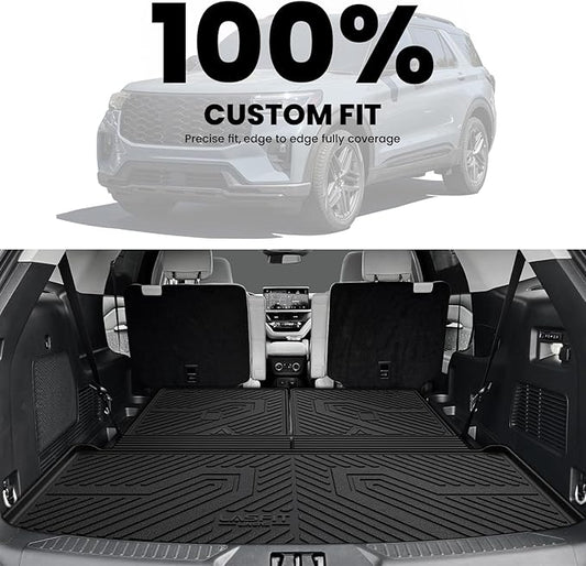 LASFIT Cargo Mat for Ford Explorer 2020-2025 2026 Trunk & Backrest Liner, Custom Fit All Weather Protector Split Design Easy Installation Trunk with Seatback Mat Accessories, 1pc Black