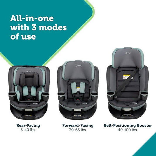 Safety 1st Turn and Go 360 ST 360 Rotating Car Seat, SafetySwivel, SecureTech Installation, All-in-One Convertible Car Seat, 3-in-1 Rear-Facing, Forward-Facing, Booster, 5-100 lbs, Seafoam Mist