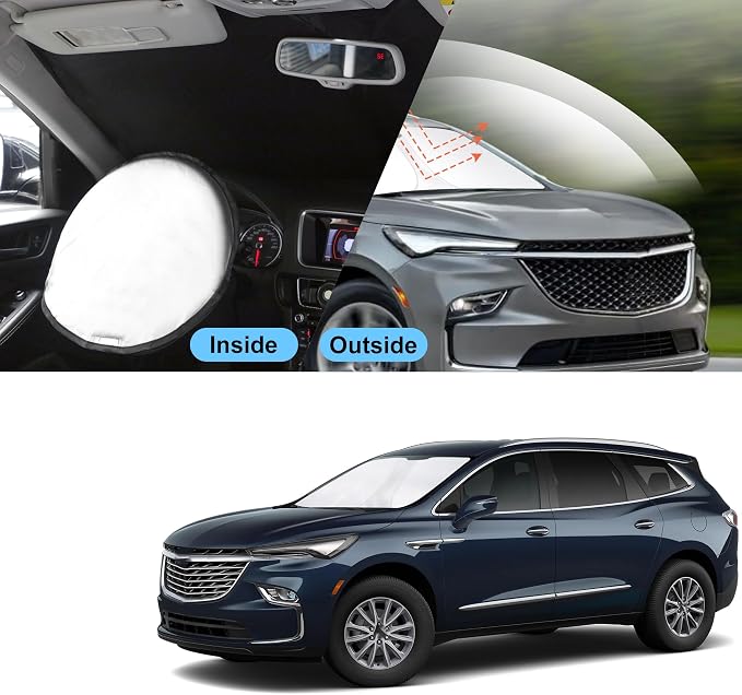 TINGLU Sun Shade for Buick Enclave 2018-2024 Accessories Windshield Sun Shade Window Shade UV Rays Protection Sun Visor Cover with Steering Wheel Sunshade Storage Bag