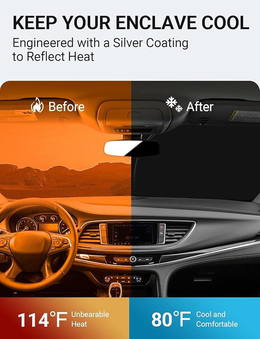 Proadsy 2026 Upgrade Front Windshield Sunshade Foldable Sun Shade Sun Visor Protector Custom Fit 2018-2024 Buick Enclave Preferred Essence Premium Accessories
