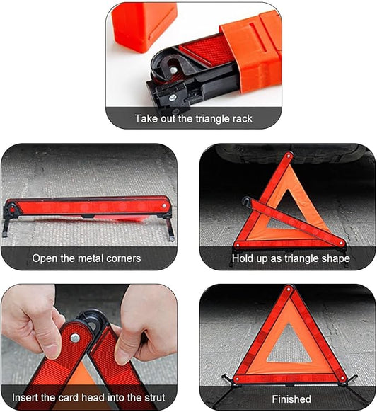 HERCHR 2 Pack Foldable Warning Reflective Triangles with Carrying Case Safety Triangles Kit Road Emergency Warning Reflector Roadside Reflective Early Board Car Stop Sign