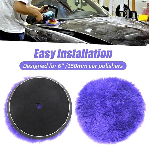 2Pcs 6" /150mm Wool Cutting Pads, Wool Polishing Pads, Wool Buffing and Polishing Pad Set, Purple, for Car Polishing