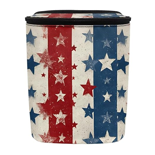 Talayituse American Flag Star Print Car Trash Can Portable Auto Garbage Bin Multifunctional Vehicle Interior Accessories with Adjustable Straps 4th of July Decor Universal Fit Truck SUV Sedan