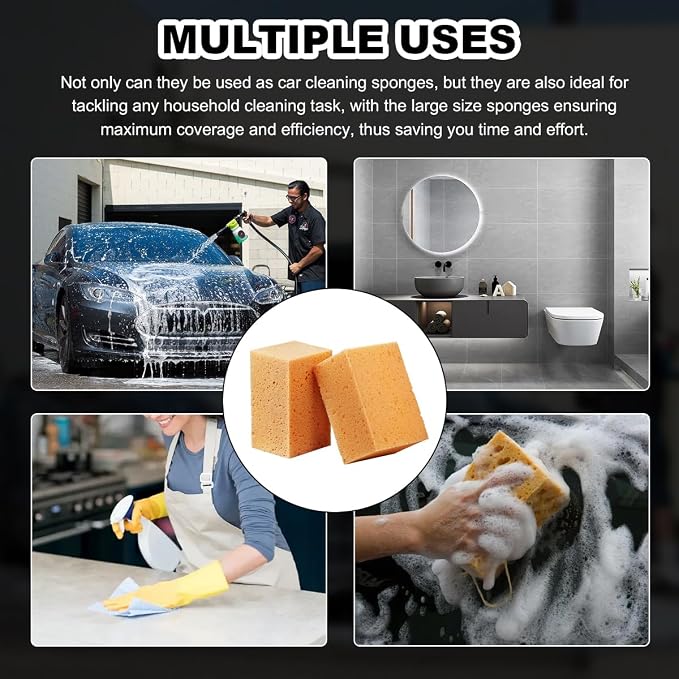 5PCS Car Wash Sponges, 8.5"×4.4"×3.5" Large Extra Soft Coral Non Scratch Sponge, Car Cleaning Cellulose Sponge Thick Foam Pad for Washing Window Sensitive Surfaces (Coffee)