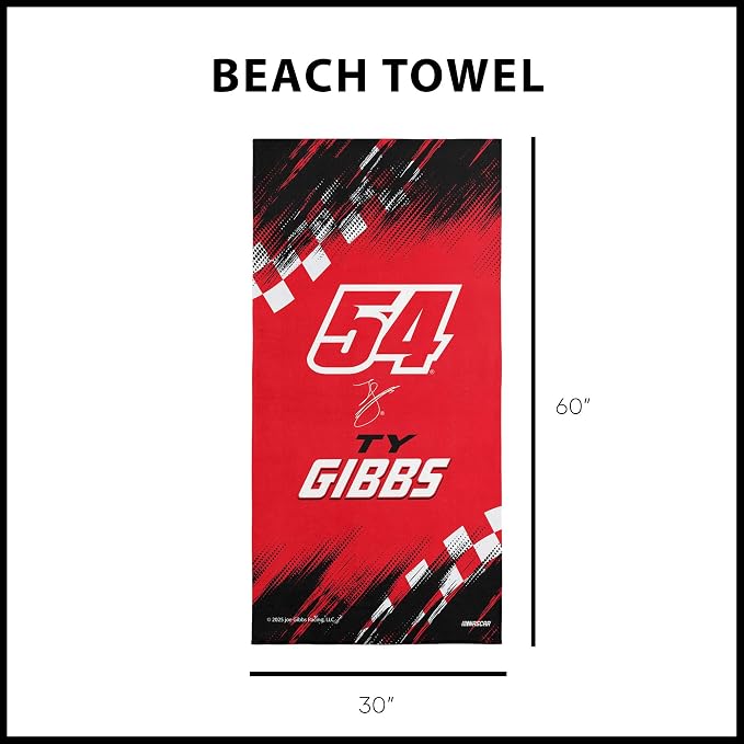 Northwest NASCAR Ty Gibbs Simple Speed Beach Towel, Cotton Blend Lightweight Bath, Pool Swim Travel Fan Gear, 30 x 60 Inch