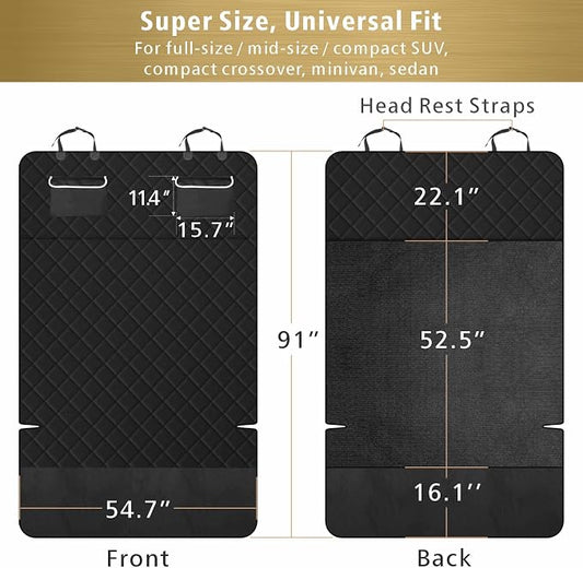 F-color SUV Cargo Liner for Dogs, Waterproof Pet Cargo Cover Dog Seat Cover Mat for SUVs Sedans Vans with 2 Large Pockets, Non-Slip, Large Size Universal Fit, Black