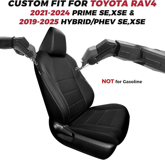 FREESOO RAV4 Seat Covers Full Set Custom Fit for Toyota Rav4 2021-2024 Prime SE,XSE & 2019-2025 Hybrid/PHEV SE,XSE Faux Leather Car Seat Cover, Airbag Compatible, Black