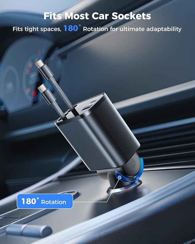 SUPERONE Smaller Retractable Car Charger with Dual Type C Cords, 69W Fast Retractable USB C Car Charger, 4 in 1 Car Accessories Car Chargers for iPhone 17 16 15 14 13 12 Galaxy Pixel