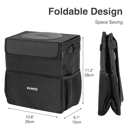 Ryhpez Car Trash Can with Lid - Hanging Trash Bin Garbage Can for Car SUV, Leak-Proof Collapsible Automotive Truck Organizer Road Trip Essentials(3.2 Gallon/12L)