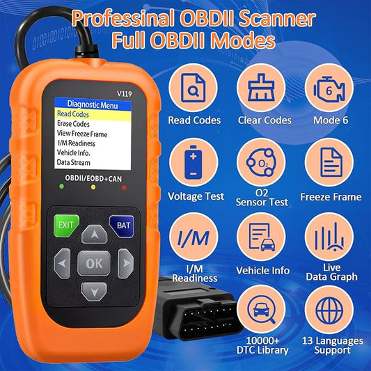V119 OBD2 Scanner Code Reader, Check Engine Light Diagnostic Tool, Car Voltage Tester for Vehicles Since 1996