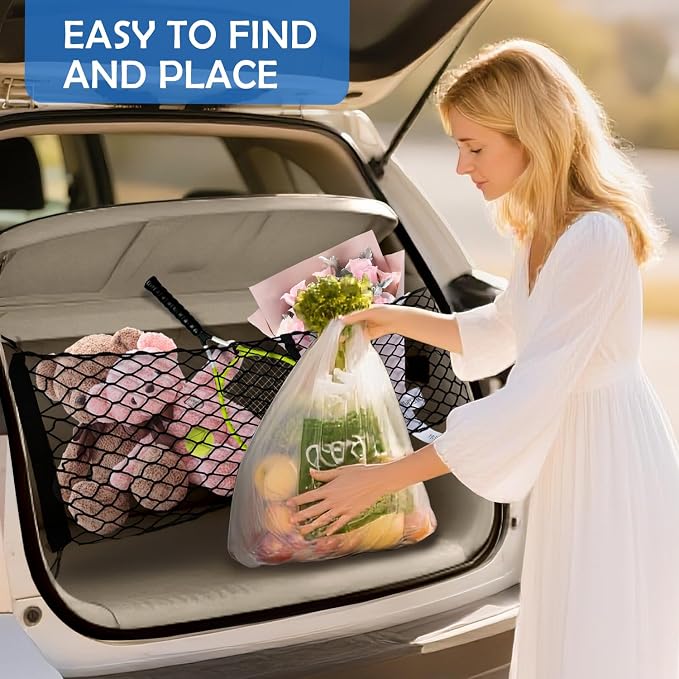 Envelope Style Cargo Net for Toyota RAV4 2013-2018 Accessories, Rear Trunk SUV Mesh Cargo Net, Upgraded 5mm Bungee & Double-Layer Nylon Storage Tailgate Netting Grocery&Tools Holder Organizer