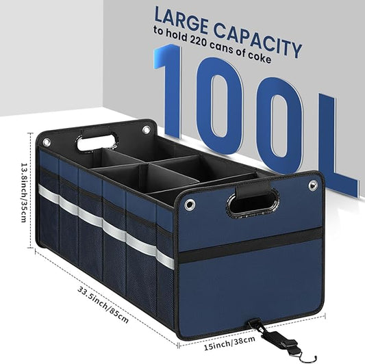 winhunt Car Trunk Organizer, Car Storage Organizer, Collapsible Multi Compartment for Car, Suv, Sedan, Truck, 100L, Extra Larger (Blue, 100L)