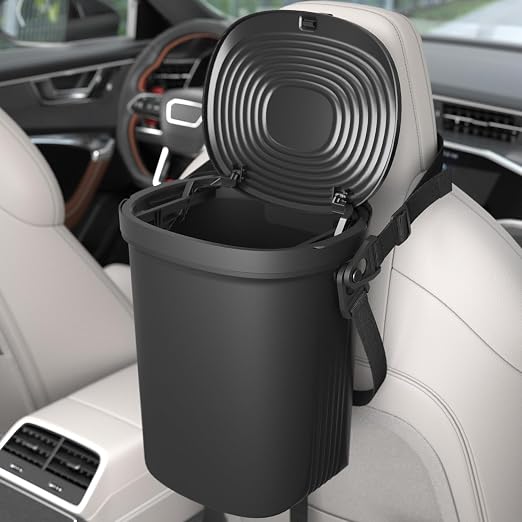 Garoopion Leakproof Car Trash Can, 1.9 Gallon Soft Silicone Hanging Garbage Can with Lid, Easy to Clean Vehicle Trash Bin, Suitable for Sedans, SUVs, MPVs & Trucks