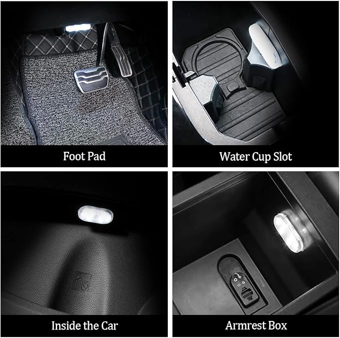 2 PCS Car Led Lights Interior,White Ambient Lighting Car Interior,USB Rechargeable Car Interior Reading Light,Portable Led Lights for Car