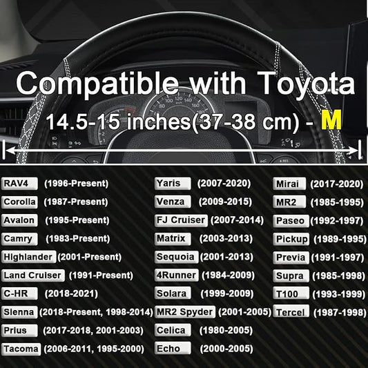 West Llama Customized Auto Car Steering Wheel Cover for Toyota Rav4 Corolla Camry Highlander (Diamond Quilted-Black+Gray-Standard Size)