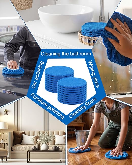 Tallew 40 Pcs 9 to 10 Inches Buffer Pads Bulk Car Polisher Bonnets Orbital Buffer Bonnets Microfiber Polishing Pad Car Wax Cover for Cleaning and Polishing (Dark Blue)