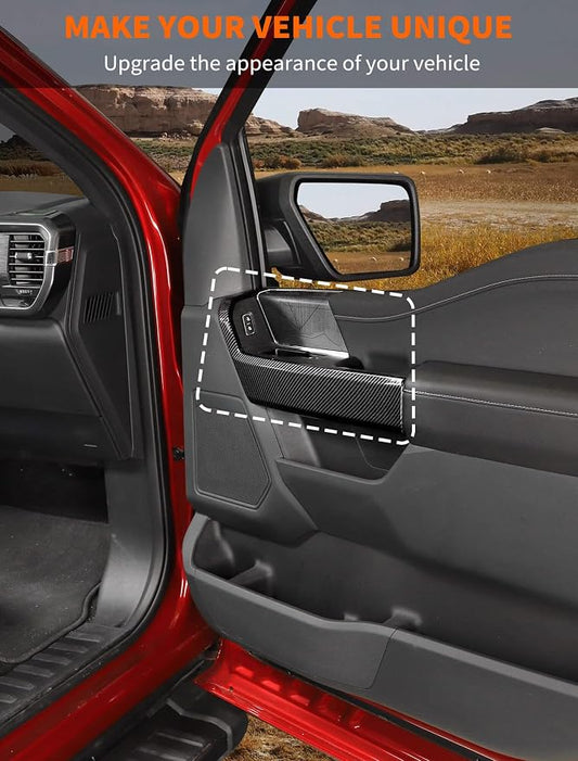 Savadicar Carbon Fiber Interior Accessories - Front Door Handles Trim Cover for Ford F150 (2021-present) - Premium Texture Interior Decor Upgrade Kit, 2-Piece Set