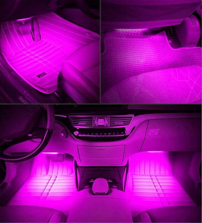 Car LED Strip Light, EJ's SUPER CAR 4pcs 48 LED Car Interior Lights Under Dash Lighting Waterproof Kit,Atmosphere Neon Lights Strip for Car,DC 12V(Pink)