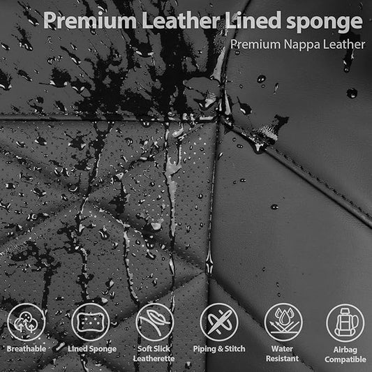 CAR PASS Memory Foam Leather Back Seat Cover, Luxury Breathable Perforated Nappa Leather Bench Rear Seat Cover, Thick 3D Foam Zipper Split Backseat Cover Universal Fit for Trucks, Sedans, SUV, Black