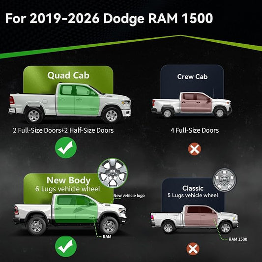 6 Inch Running Boards Compatible with 2019-2026 Dodge Ram 1500 New Body Quad Cab/Extended Cab, Two-Stair Side Step Rail Drop Nerf Bars (Exclude Ram 1500 Classic)