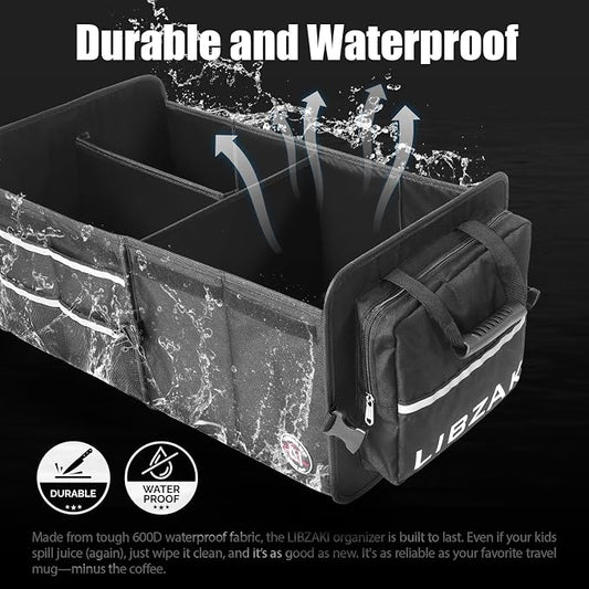 LIBZAKI Car Trunk Storage Organizer, Multi Compartment Collapsible Trunk Storage Box for Car Truck SUV-Black
