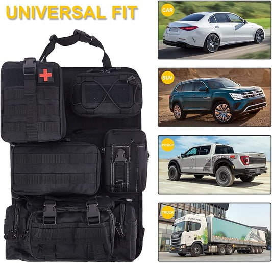 BXBXHD 6 Pack Tactical Truck Organizer Back Seat Storage Car Seat Storage Bag Molle Panels for vehicles, Car and SUV with Lots of Handy Compartments (Black)
