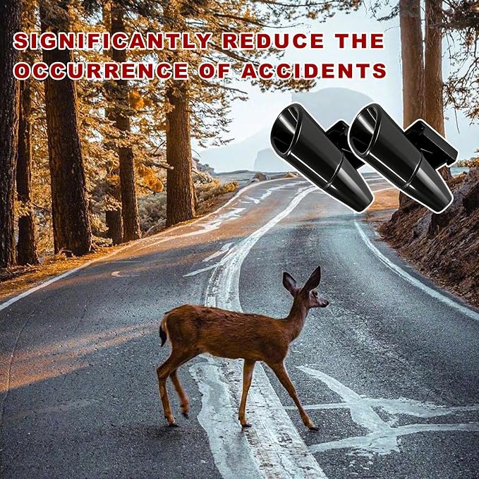 2 PCS Car Deer Whistles, Wind Activated Save Deer Whistle with Double-Sided Tape, Waterproof Car Warning Device Horn Sensor Helps Reduce Accidents and Alert Animals (Black)
