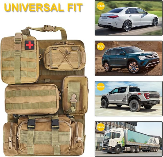 BXBXHD 6 Pack Tactical Truck Organizer Back Seat Storage Car Seat Storage Bag Molle Panels for vehicles, Car and SUV with Lots of Handy Compartments (Khaki)