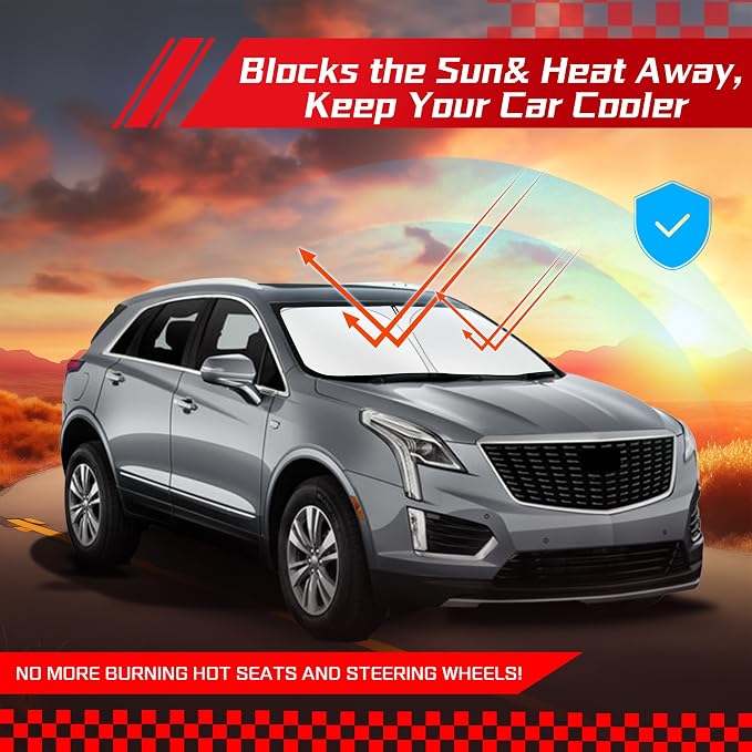 ARISMOTOR Windshield Sun Shade for Cadillac XT5 2017-2025 2026, Custom Fit Foldable Front Window Sunshade Sun Visor Protector, Block UV Rays Keep Your Car Cooler