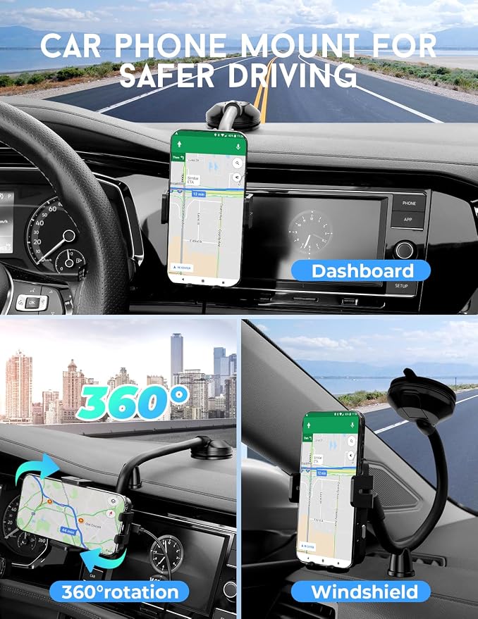 Wireless Car Charger, MOKPR 15W Fast Charging Car Mount Auto-Clamping Car Charger, Dashboard Windshield Phone Holder Compatible with iPhone 16 15/14/13/13 Pro/12 Pro12/11/X, Samsung S23/S22/S10/S9/S8