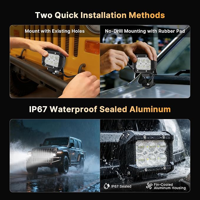 LED Pod Lights 18W Flood Beam, Smart App Controlled Off Road Driving Lights Supports CarPlay/Android Auto, IP67 Waterproof 6000K White Lamps for Trucks, ATV, UTV, SUV, Boat (2 Pack)