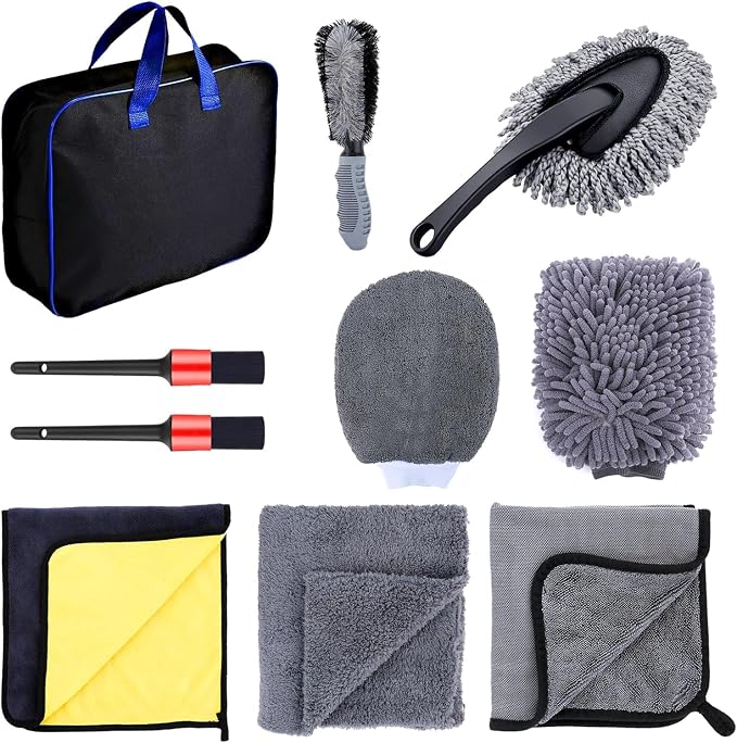 Car Washing Kit - Professional Car Wash Kit, Car Cleaning Kit with Bag & Car Detailing Set, Includes Car Wash Mitts, A Game-Changing Microfibre Drying Towel & Trio Of Brushes For A Deep Clean